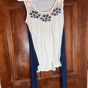 Papaya Cream and Navy Floral Tank Top